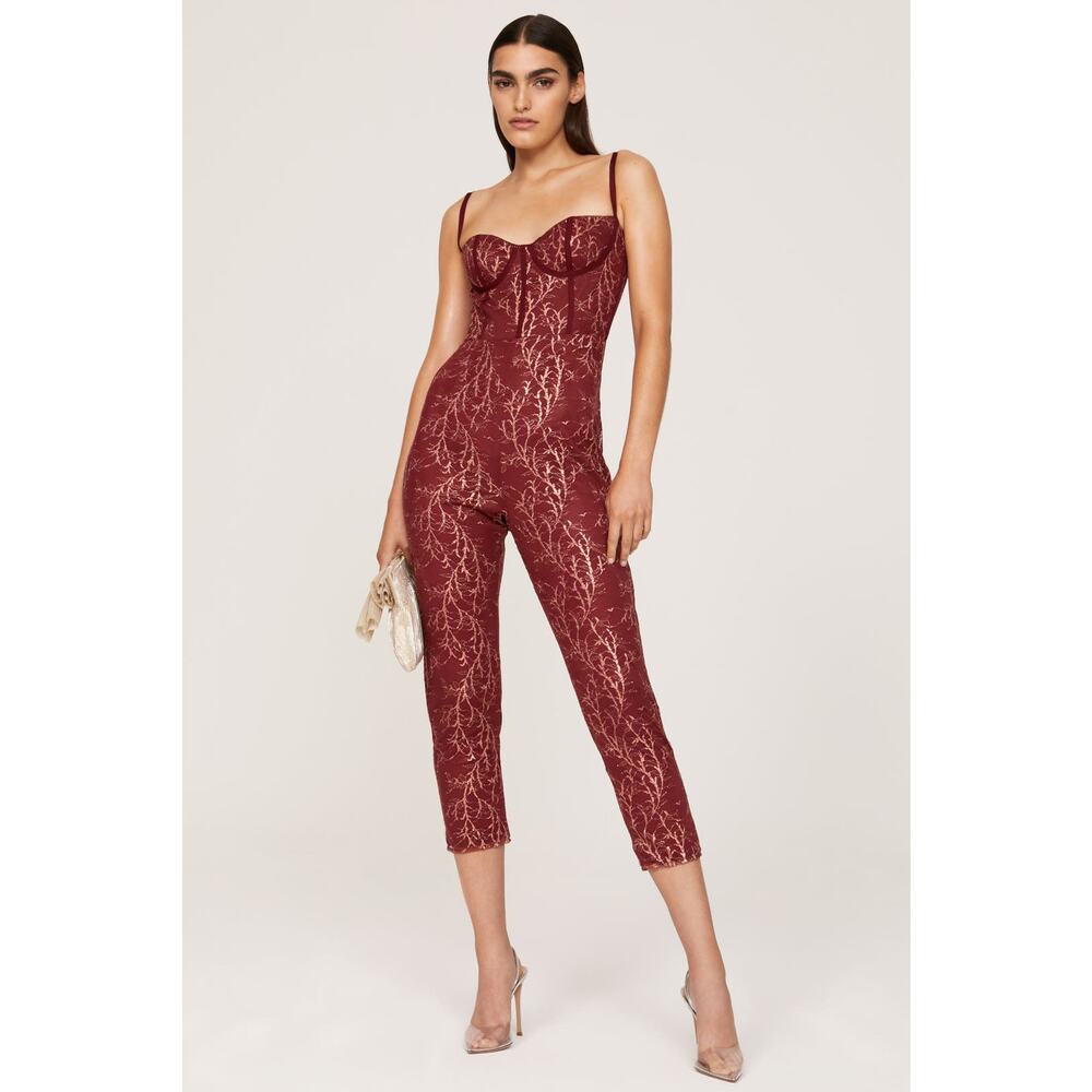 Katie May Venus Floral Lace Jumpsuit Burgundy Gold Sweetheart Corset‎ Top Sz S